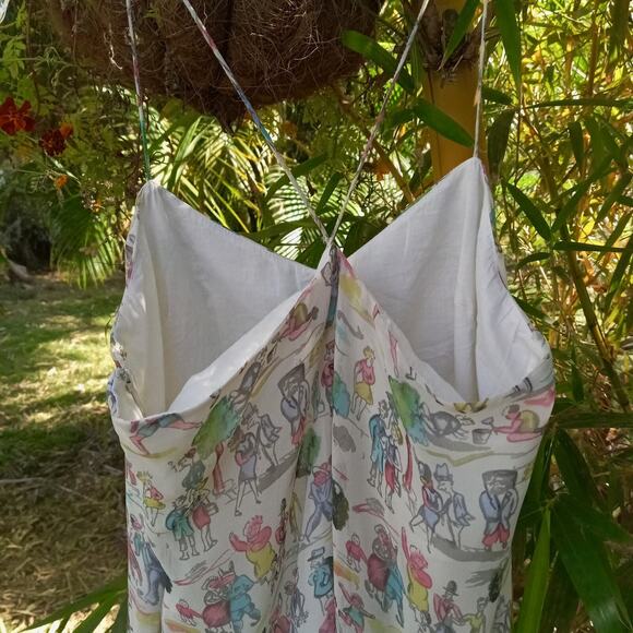 TIBI Sundress Silk Watercolor People Print Dress Lined Strappy CUTE SZ 6 Small - Picture 4 of 9